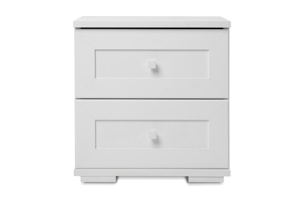 Photo white wooden bedside table with drawers isolated on a white background