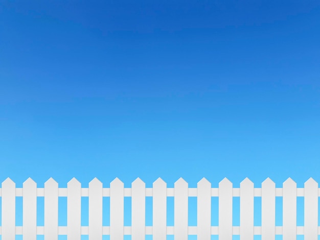 White wooden fence and on a clear blue sky background