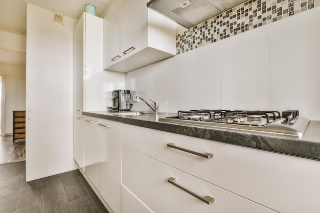 White wooden kitchen cupboards