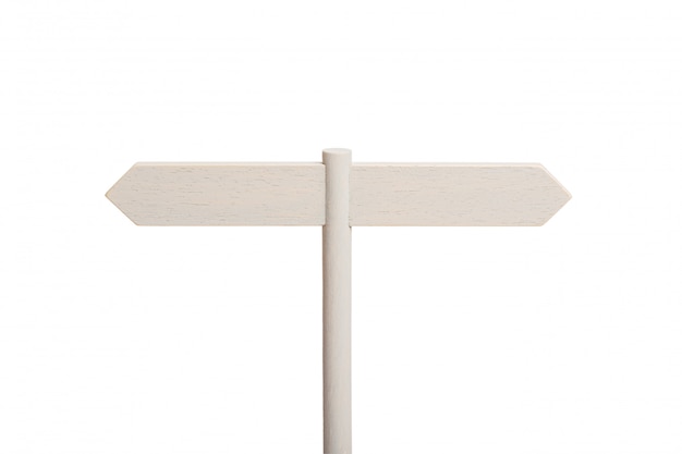 White wooden sign post with two blank boards pointing in different directions