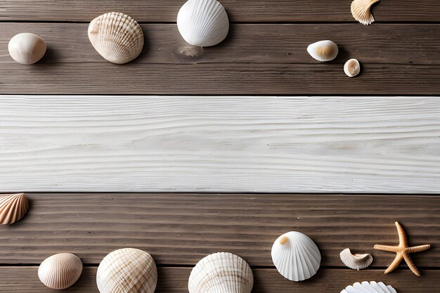 White wooden surface with starfish and seashells