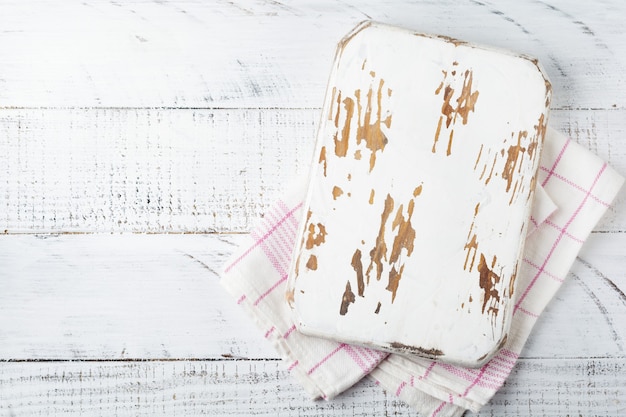 White wooden texture with old chopping board