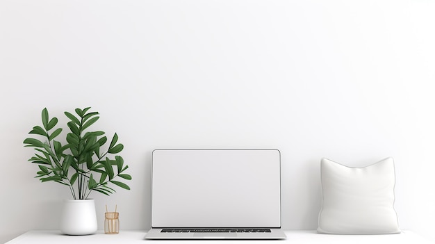 white workspace with plant on table
