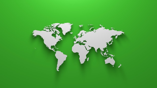 White World map on green background