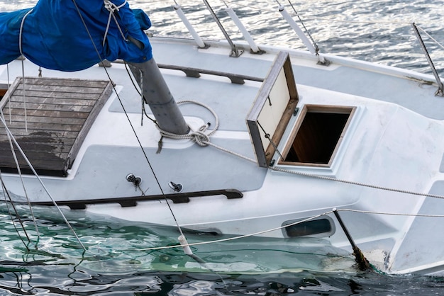 White yacht drowned in Pacific Ocean bay