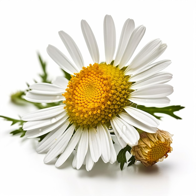 A white and yellow daisy with a green stem