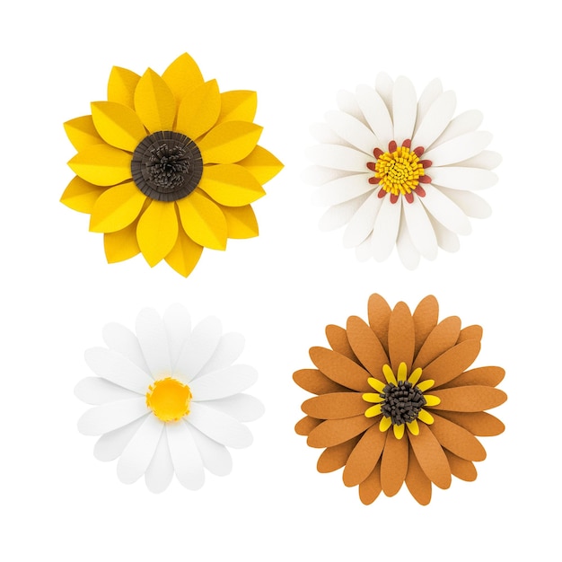 white and yellow flower paper craft set transparent png