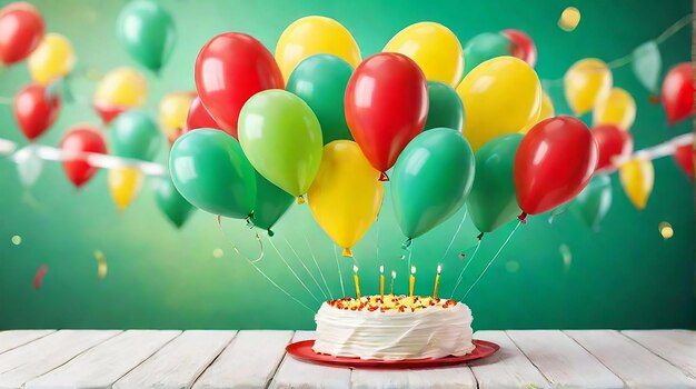 White yellow red balloon birthday green blur background generated by ai