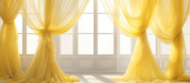 Photo white and yellow textured tulle curtains