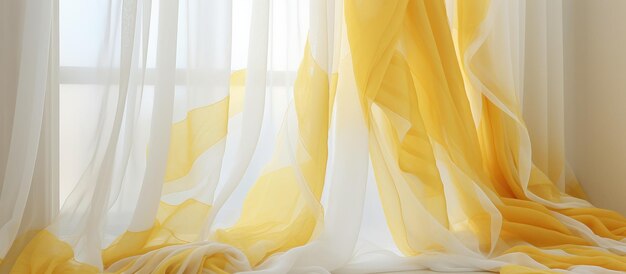 Photo white and yellow textured tulle curtains