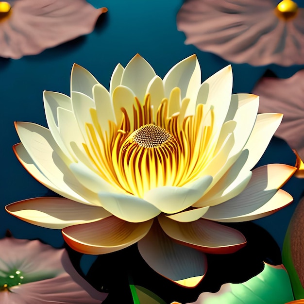 A white and yellow water lily with a yellow center.