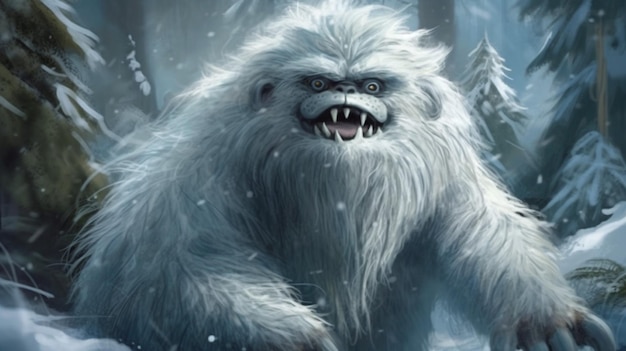 Photo a white yeti with a snowy background