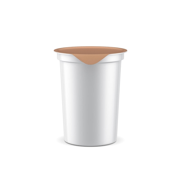 Tazza di yogurt bianco con copertura in lamina d'oro mockup rendering 3d