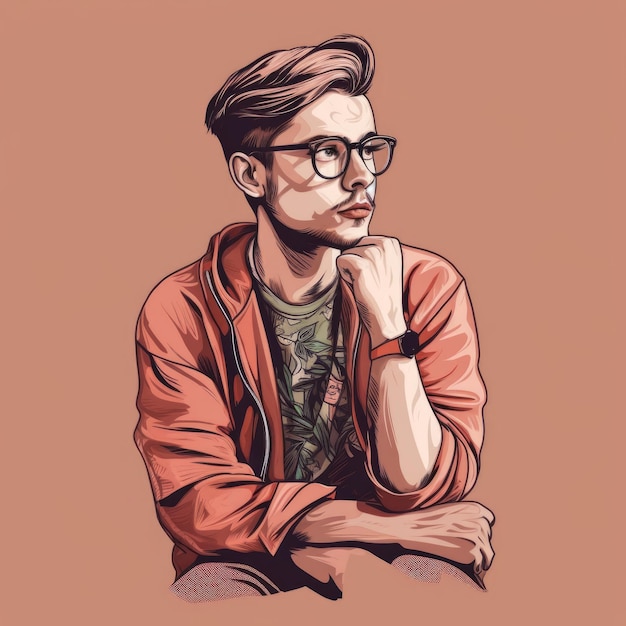 White young man in thinking and doubts illustration