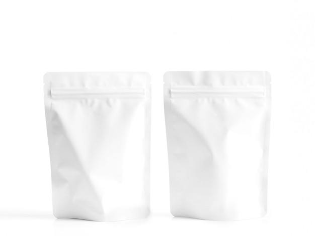 White zipper bag for food snack packaging.