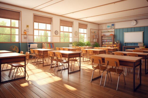 Deserted Anime Classroom: Just Sun, Desks and Chairs, AI Generative Stock  Illustration - Illustration of windows, building: 269289705