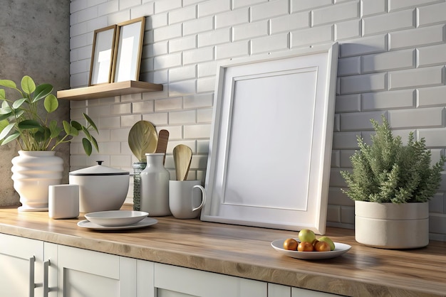 Photo whiteboard mockup in modern and luxurious kitchen