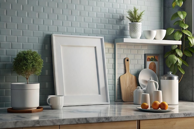 Photo whiteboard mockup in modern and luxurious kitchen