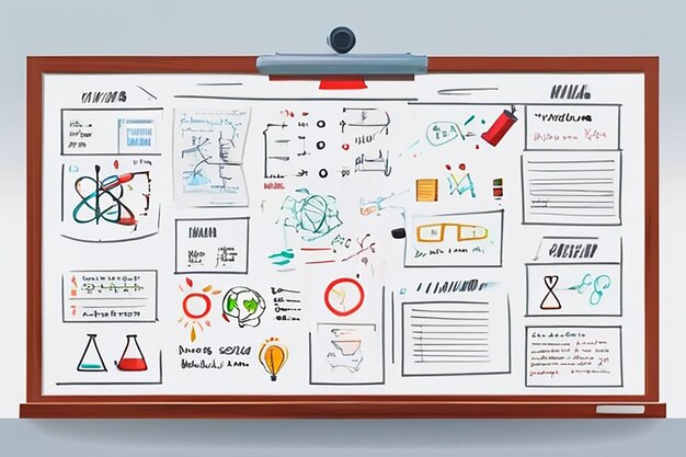 Whiteboard with Handwritten Formulas Vector Flat Style Illustration