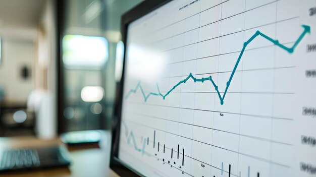 Photo whiteboard with line graph printed on it showing growth