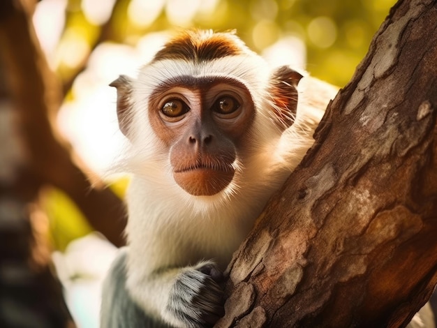 Бело-коричневая обезьяна в джунглях Бразилии крупным планом