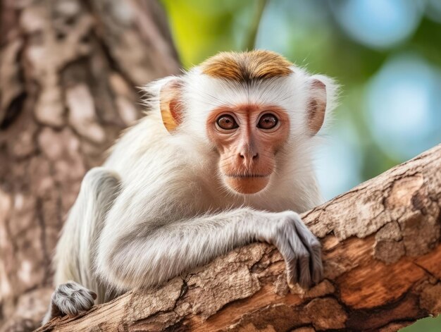 Белокоричневая обезьяна в джунглях Бразилии вблизи