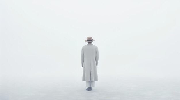 Photo whitecoated man walking through fog a digital minimalism artwork