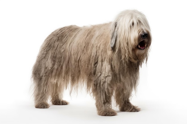 Photo a whiteframed sheepdog in catalonia with fur alone in front of a white background