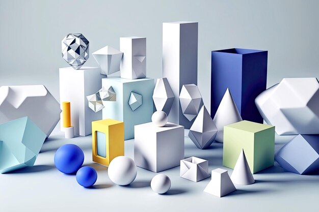 Photo whiteisolated shapes of different shapes and colors as 3d render abstract geometric background generative ai