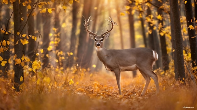 Whitetail deer standing in autumn wood