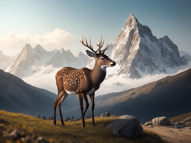 Photo whitetail deer stanwhitetail deer standing in autumn mountainding in autumn mountain