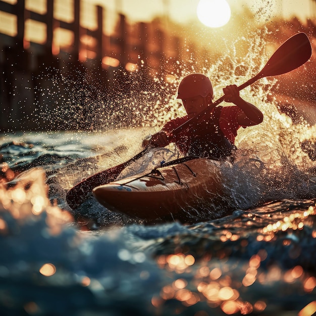 Foto whitewater kajakken atleet in actie