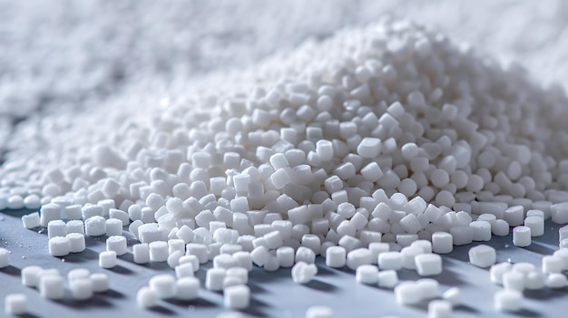 Whitte plastic pellets achtergrond Closeup Plastic granules Polymer plastic kralen hars polymer