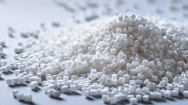 Whitte plastic pellets achtergrond Closeup Plastic granules Polymer plastic kralen hars polymer