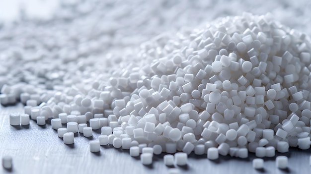 Whitte plastic pellets Background Closeup Plastic granules Polymer plastic beads resin polymer