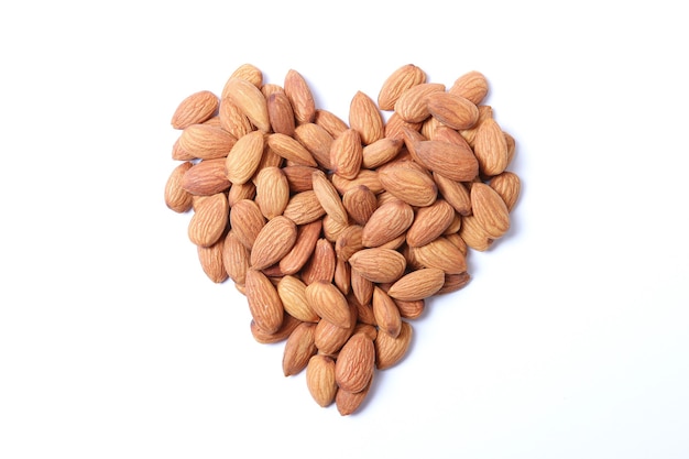 Whole almonds isolated on white background closeup