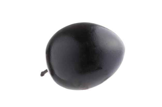 whole black olives isolated on white background. Top view. Flat lay pattern.