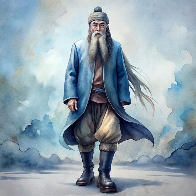 Whole body image of old sufi man in watercolor technique Artistic painting