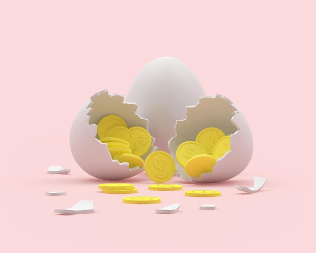 Whole and broken egg full of dollar coins