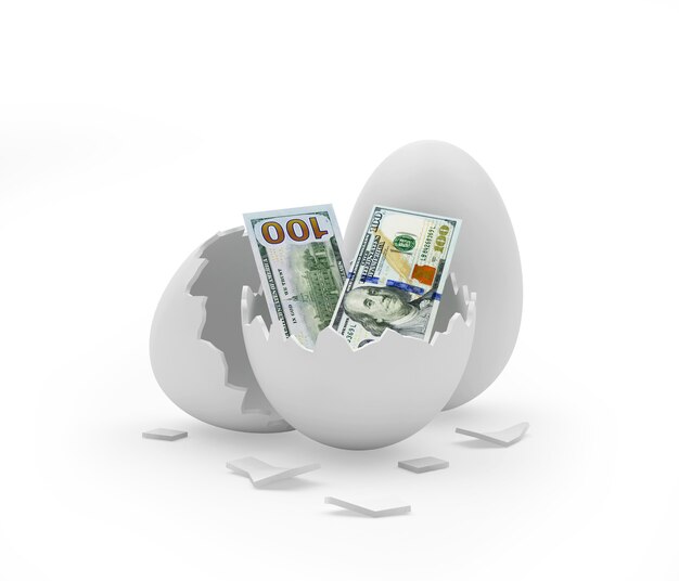 Whole and broken egg with dollar bills