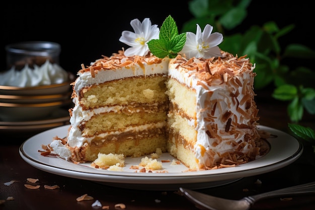 Whole coconut cake on tplate