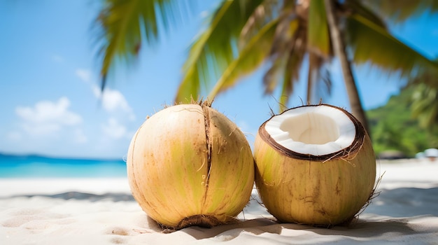 写真 カリブ海の砂浜でココナッツを食べる 自然でエキゾチック