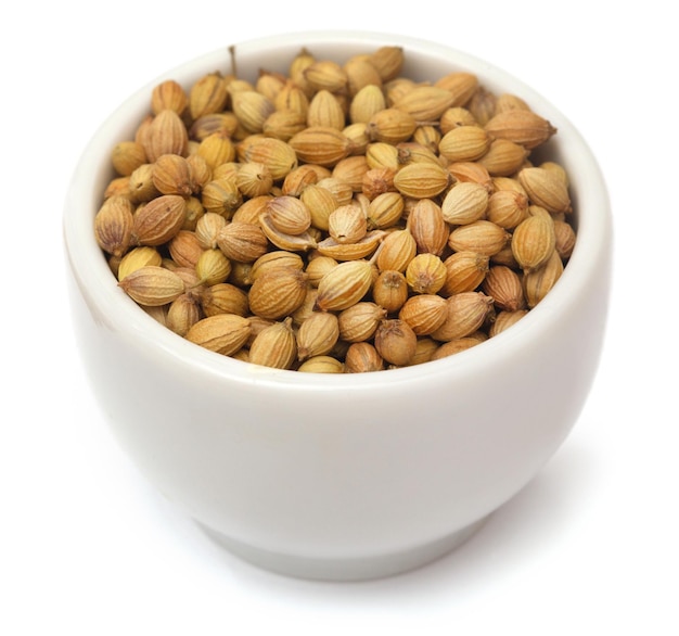 Whole coriander over white background