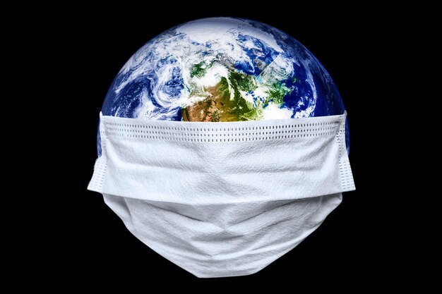 Photo the whole earth is quarantined the earth is wearing a maskcoronavirus and air pollution pm25 concept covid19