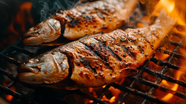 グリルオイルパンで焼いた魚の背景デザイン