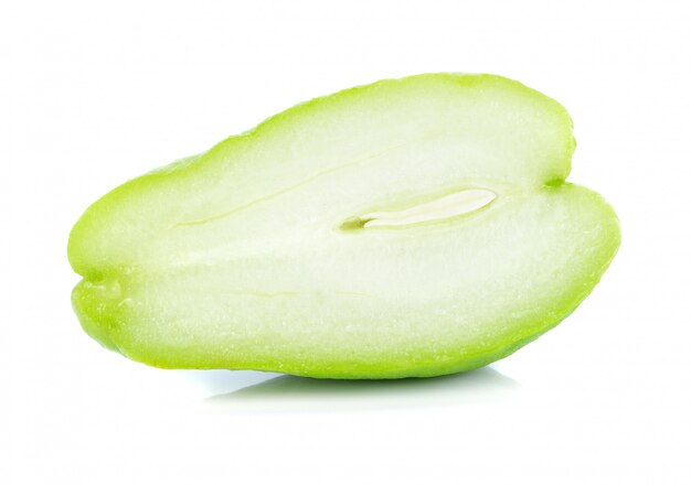 Whole fresh chayote on white background