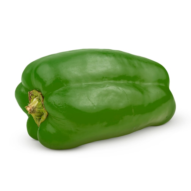 Whole fresh green bell pepper isolated on white background Side view