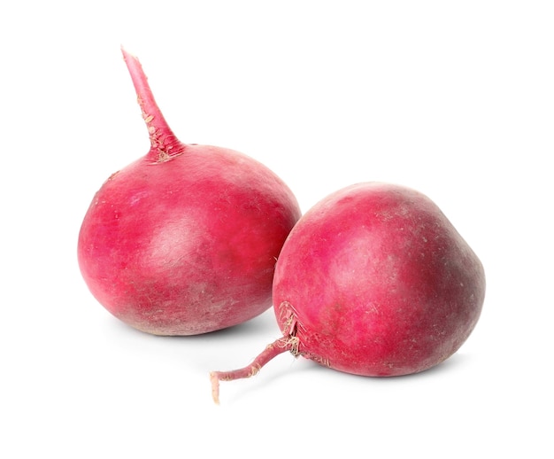 Whole fresh ripe turnips on white background