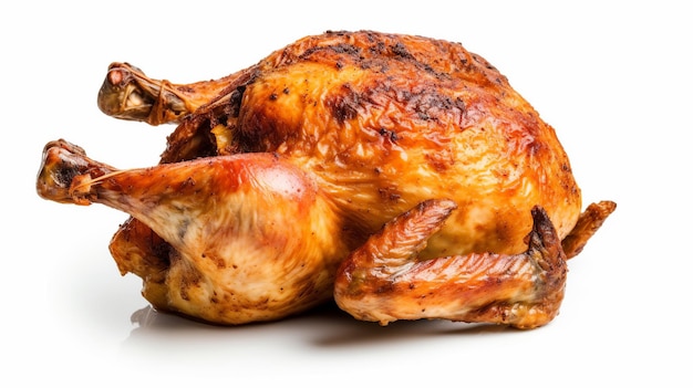 Whole fresh roasted chicken isolated on a white background Generative ai