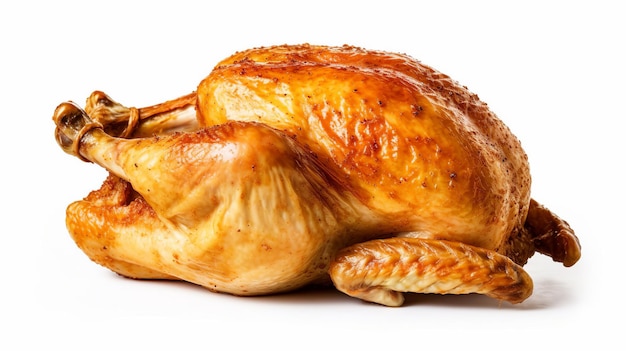 Whole fresh roasted chicken isolated on a white background Generative ai